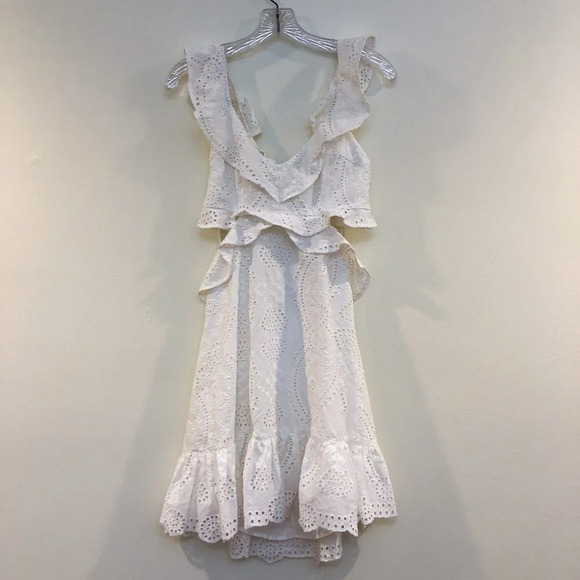 ASTR The Label Bohemian Classic Cutout Ruffle Eyelet Mini Dress Women's Small - Picture 2 of 9